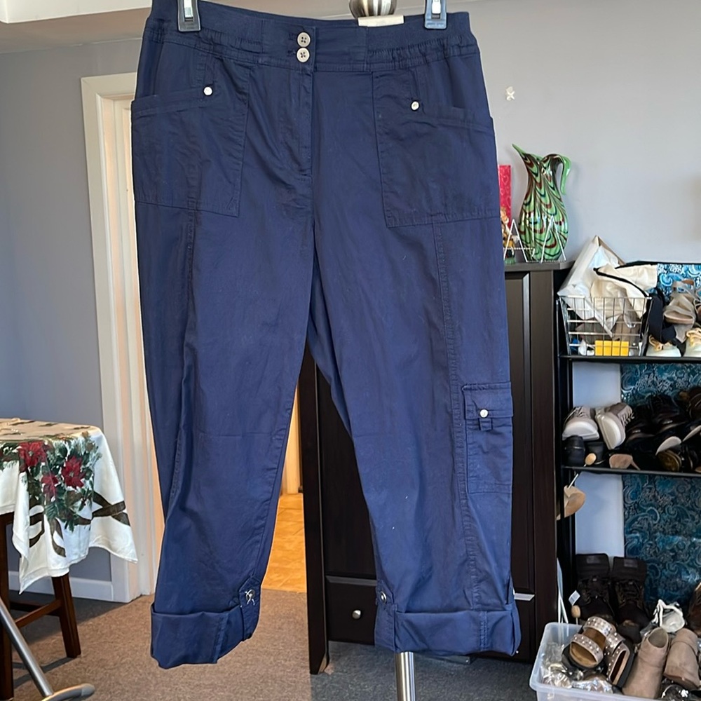 Laura Ashley Navy Blue Capri Pants 4P Petite | American Glory | NWT | Cuffed Hem